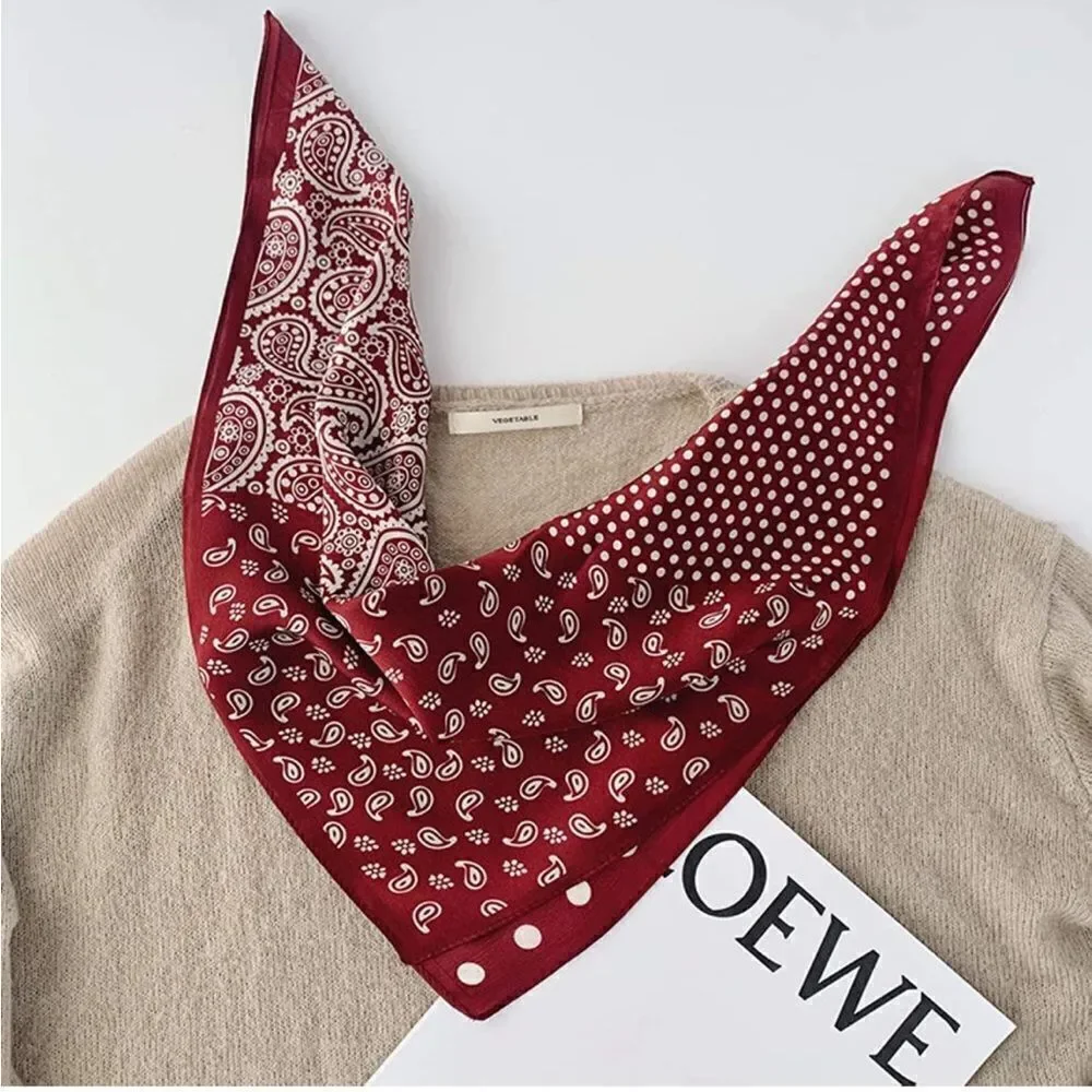 Red Dot and Paisley Mulberry Silk Neck Scarf